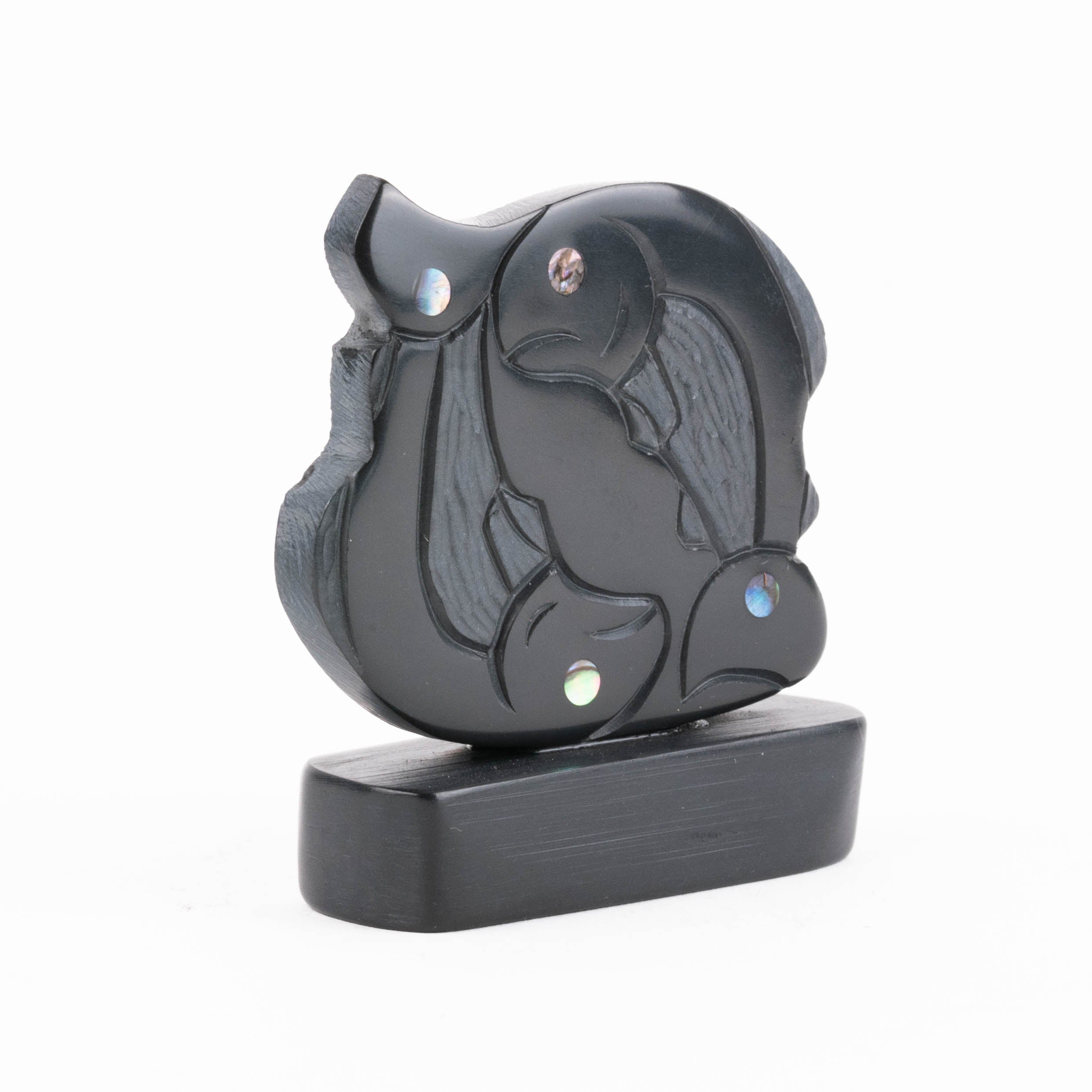 Haida two Salmon Argillite carving by Haida artist Amy Edgars