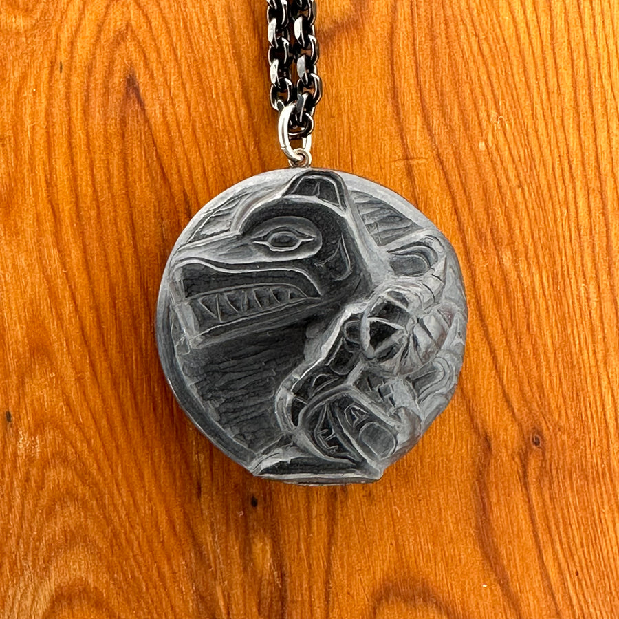 Argillite Wolf Pendant by Melanie Russ (Haida)