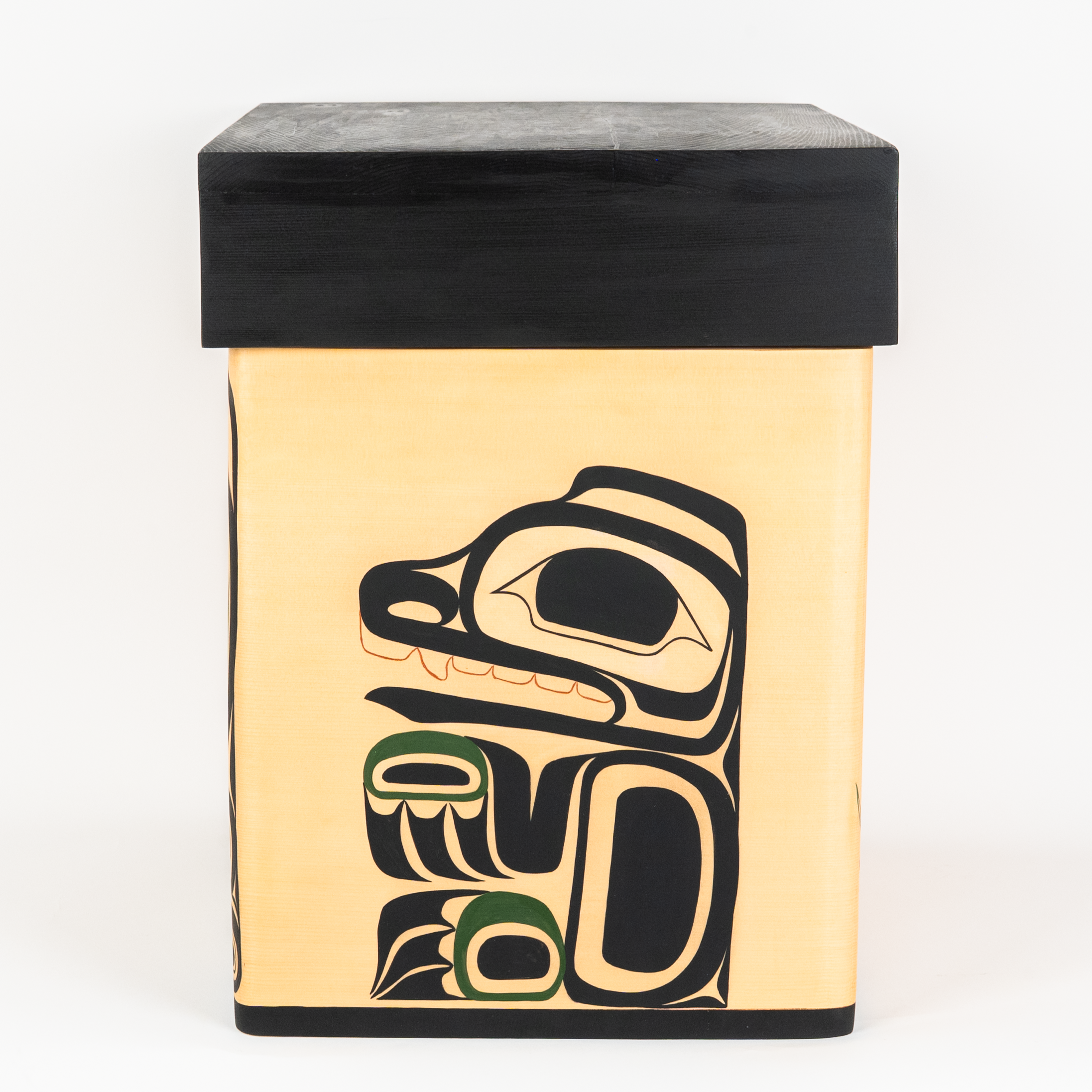 Cedar Bentwood Chest featuring Bear mother and her cubs showcasing the bear cub on the right side of the box on a white background
