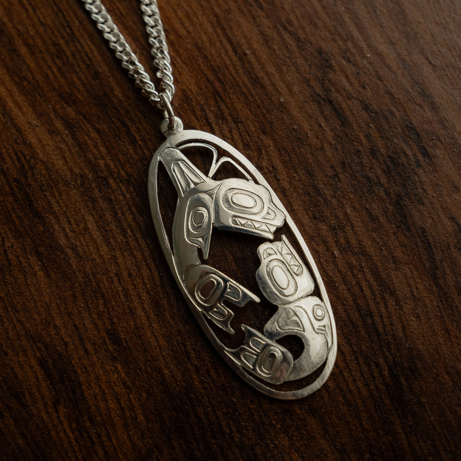 Sterling Silver Killer Whale (Orca) Pendant by Ding Hutchingson (Haida)