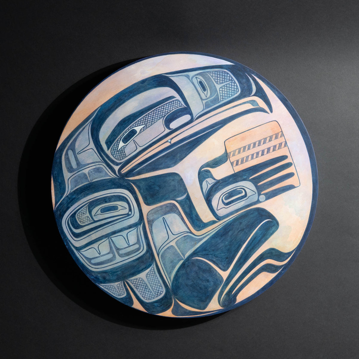 Berry Picker & the Moon Original Haida Art Painting by Shoshannah Greene on a black back ground