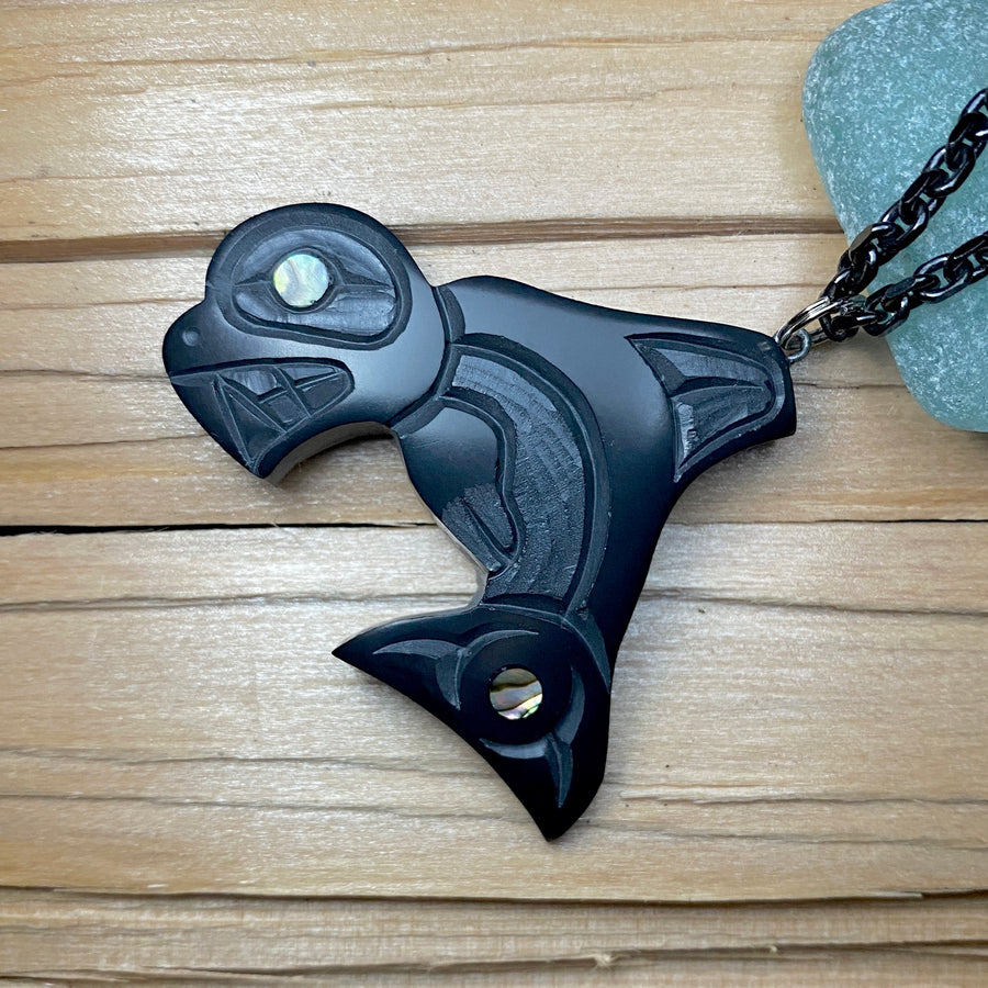 Argillite Killer Whale (Orca) Pendant by Amy Edgars (Haida)