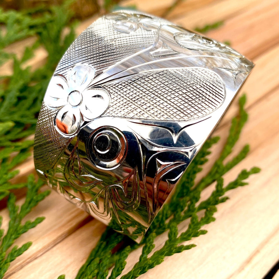 Sterling Silver Hummingbird Bracelet by James Sawyer (Haida)