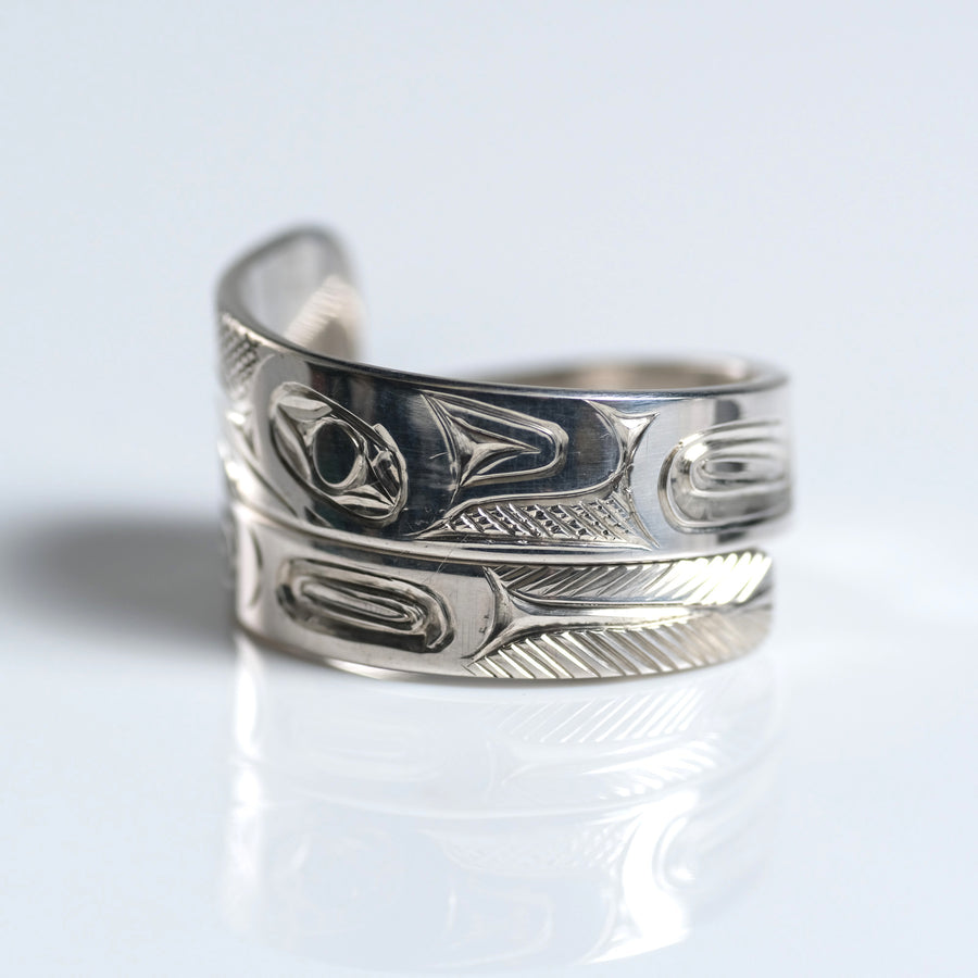 Narrow Silver Haida Hummingbird Wrap Ring by James Sawyer (Haida)