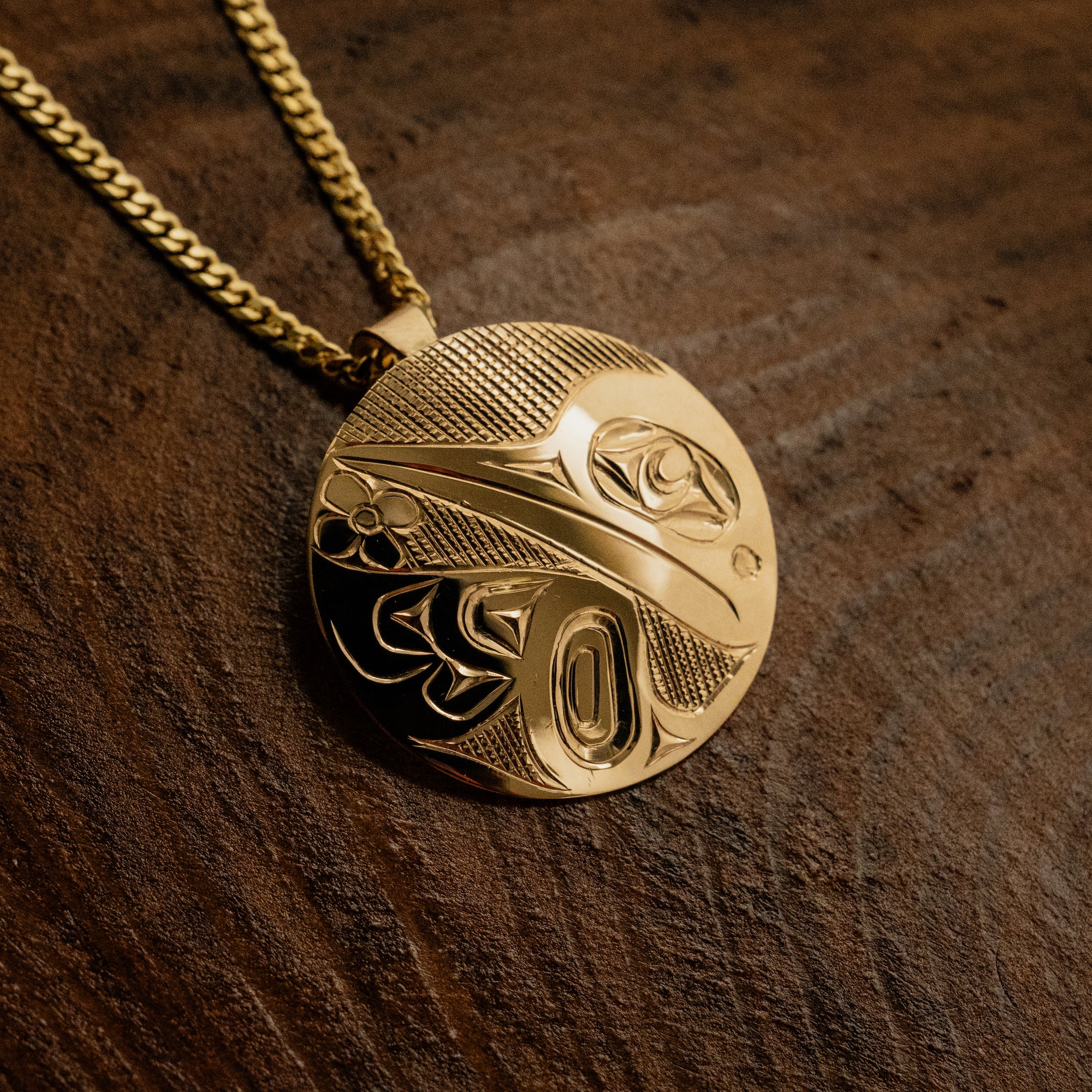 14K Gold Hummingbird Pendant by Haida Artist James Sawyer Crystal Cabin Gallery