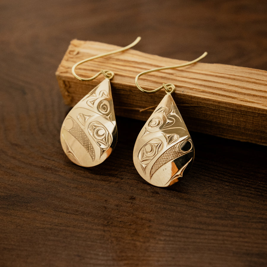 14K Gold Raven Stealing The Light Earrings by James Sawyer