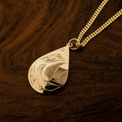 14K Gold Eagle Tear Drop Pendant by Haida Artist, James Sawyer