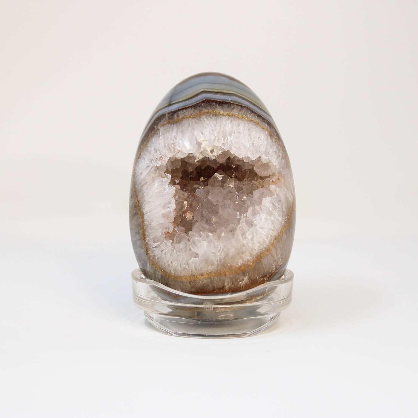 Blue and Orange Agate Quartz Crystal Geode Polished Egg