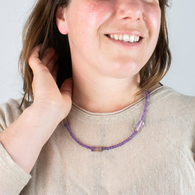 Beaded Amethyst Necklace with Faceted Bicolour Ametrine life style photo