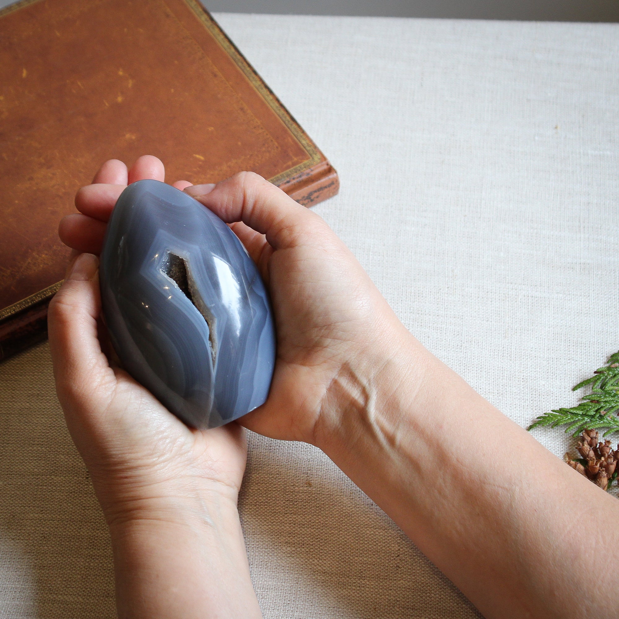 Blue Agate Amethyst Crystal Geode Polished Egg