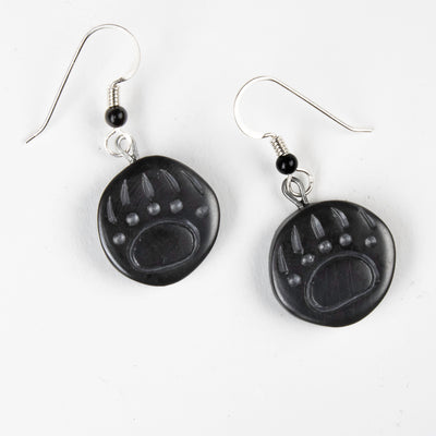 Argillite Bear Paw earrings with  Shepard hooks with small black bead