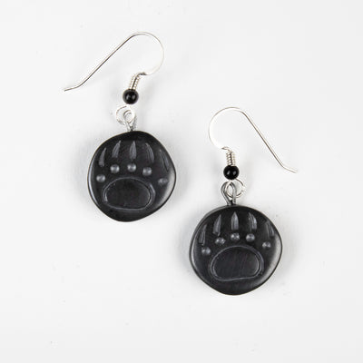 Argillite Bear Paw earrings with  Shepard hooks with small black bead
