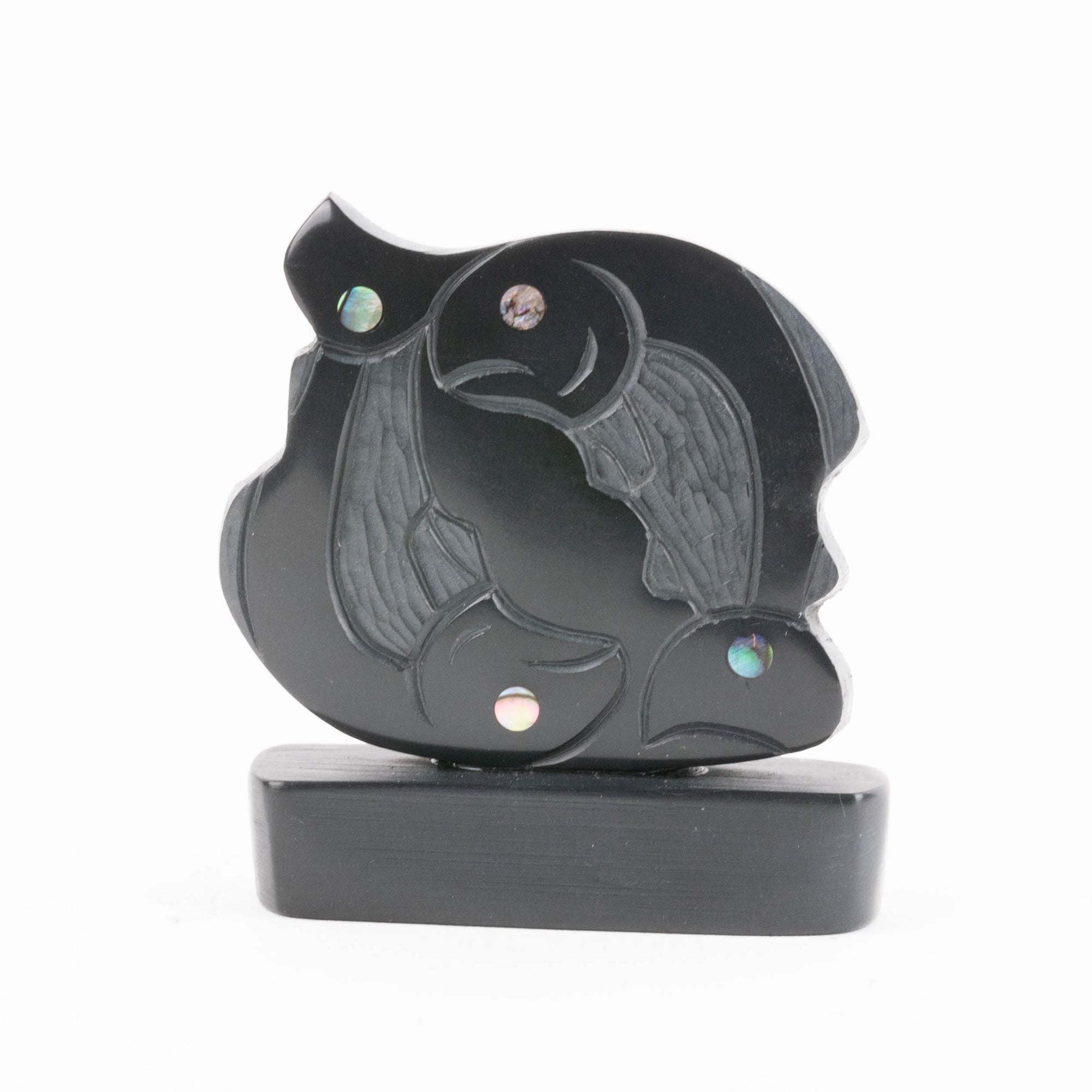 Haida two Salmon Argillite carving by Haida artist Amy Edgars