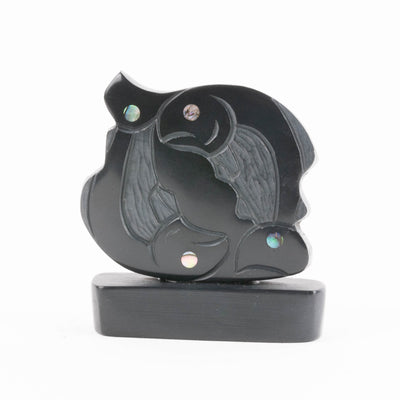 Haida two Salmon Argillite carving by Haida artist Amy Edgars