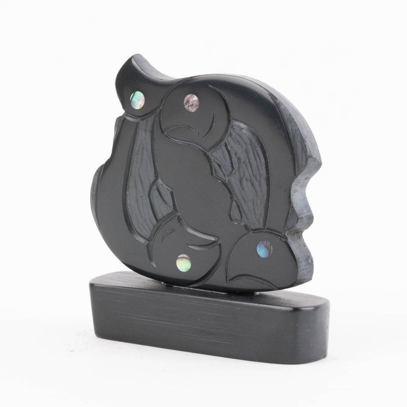 Argillite Two Salmon Carving by Amy Edgars (Haida)