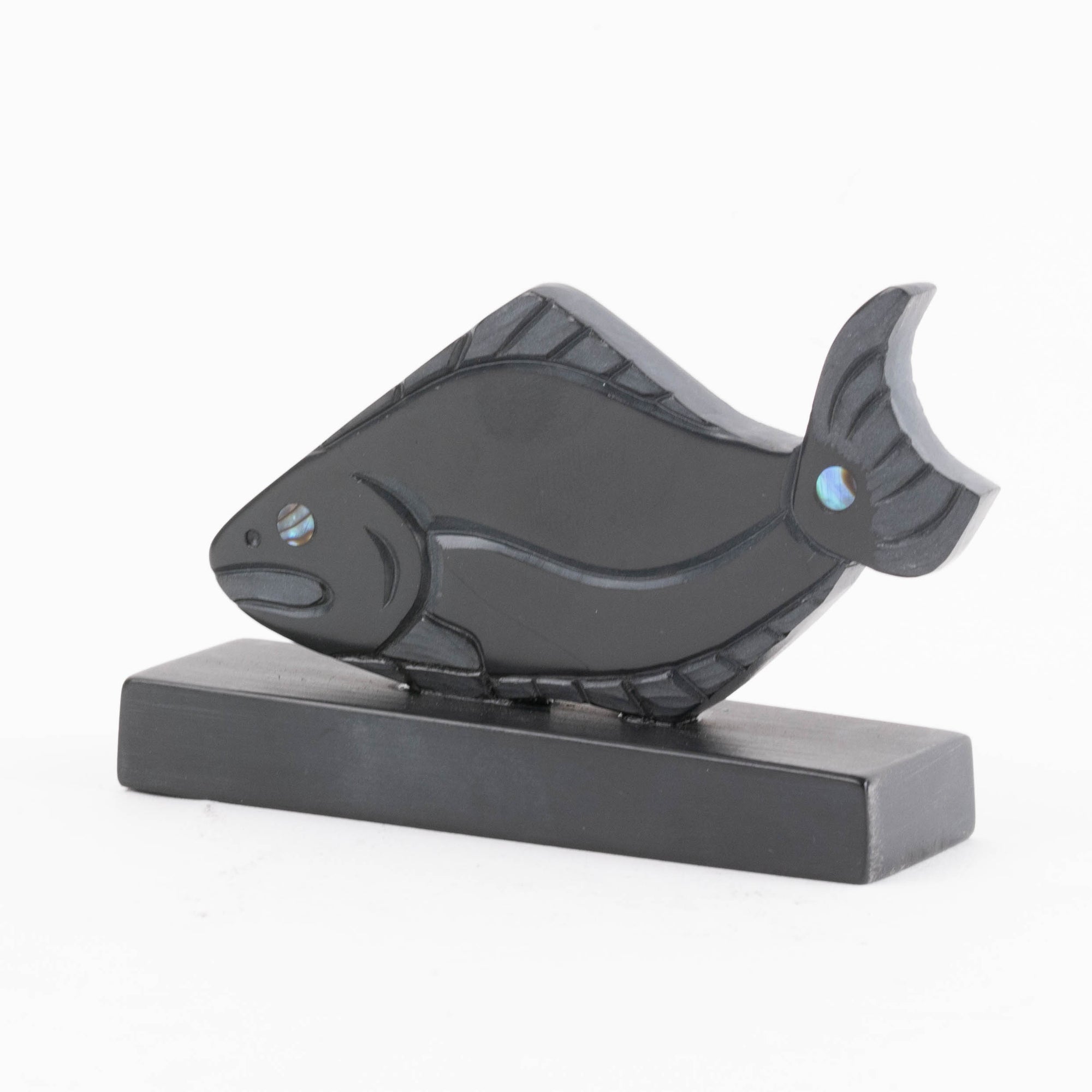 Haida Halibut Argillite carving with abalone inlay by female Haida artist Amy Edgars