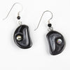 Argillite Salmon Egg earrings with  abalone inlay, and Shepard hooks with small black bead