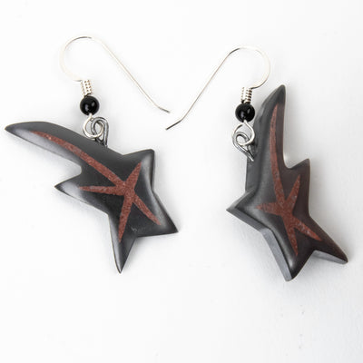 Argillite Shooting Star earrings with  Shepard hooks with small black bead