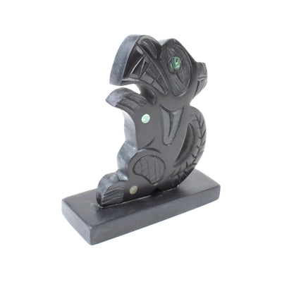 Argillite Wolf carving with abalone inlay made by local artist amy edgars
