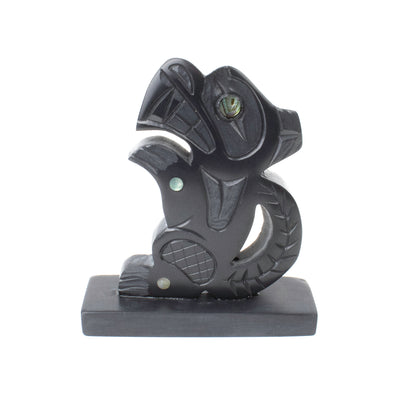Argillite Wolf carving with abalone inlay made by local artist amy edgars