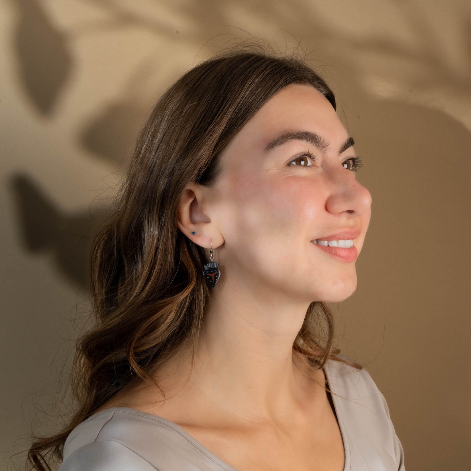 Haida Argillite Strawberry Earrings carved by Local  Female artist my Edgars morn by model