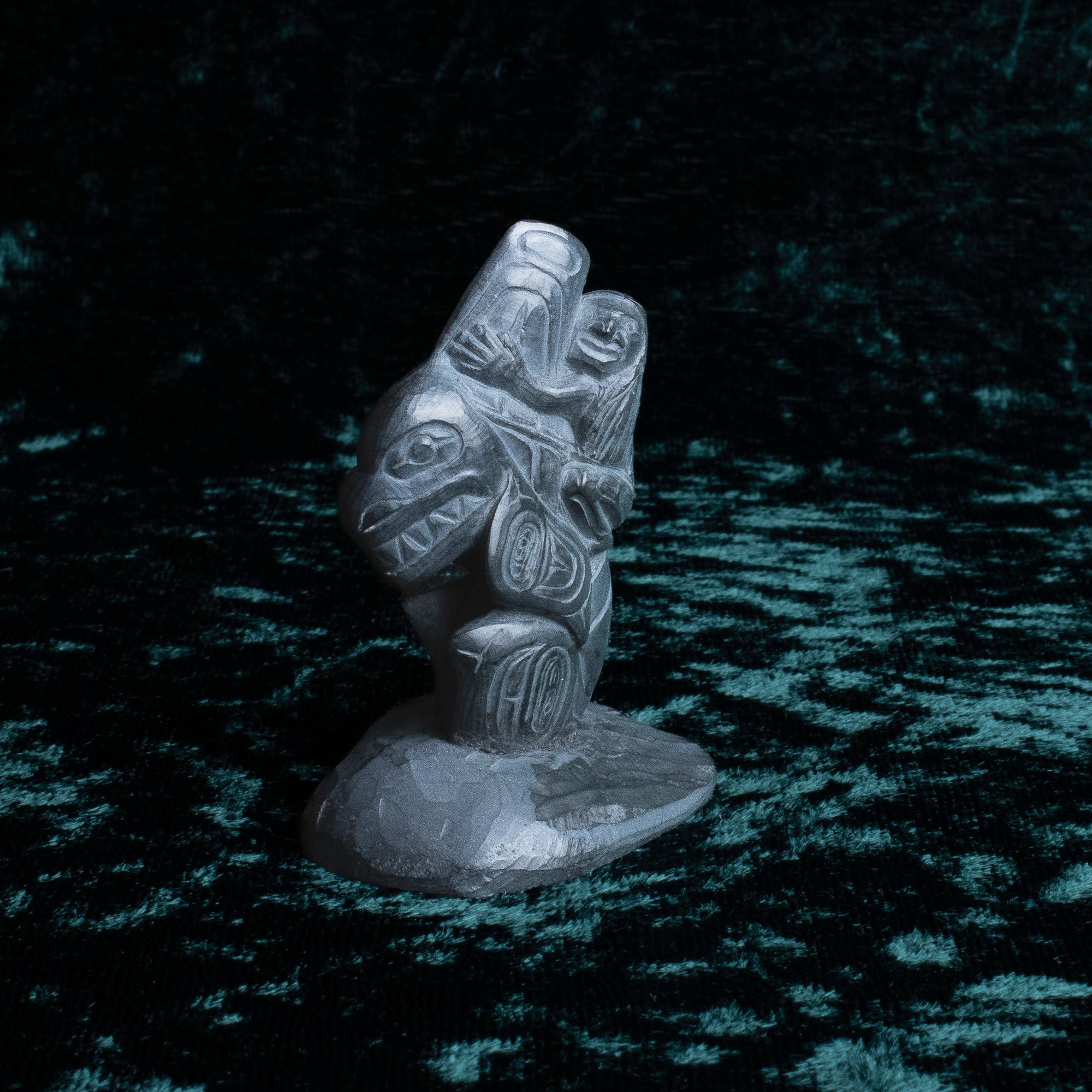 Haida Gwaii Argillite, hand carved into Boy Riding Killer Whale by Haida Artist  Melanie Russ