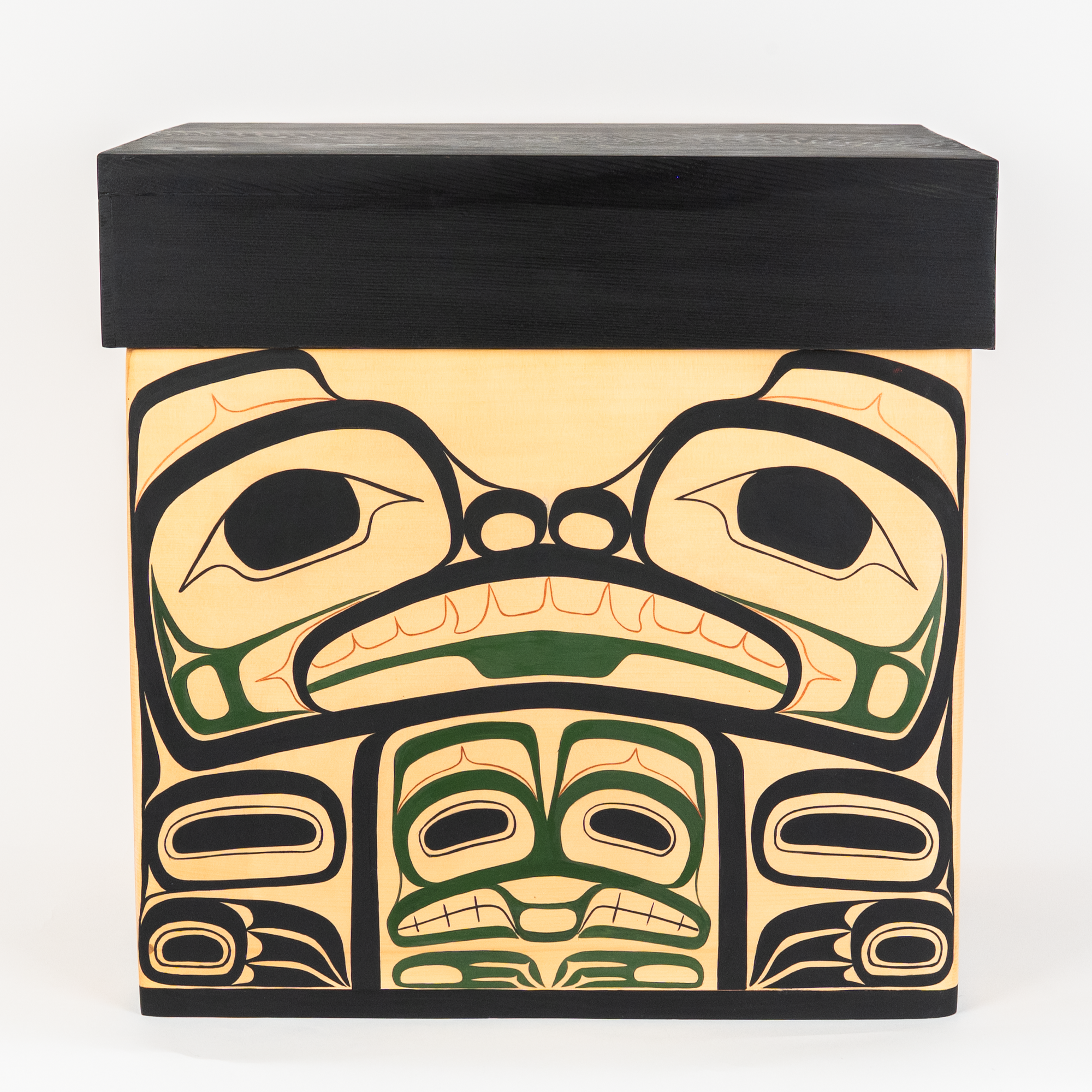 Cedar Bentwood Chest featuring Bear mother and her cubs as well as mouse women in a forest colour palette