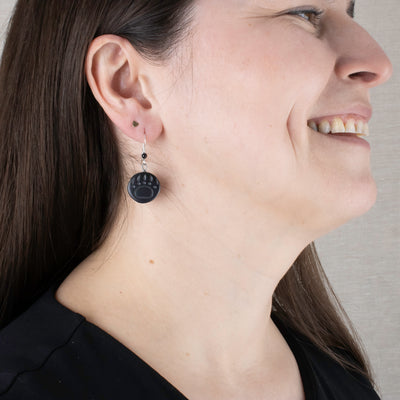 Argillite Bear Paw earrings with  Shepard hooks with small black bead