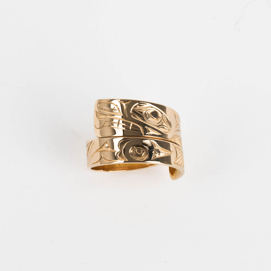 Wide 14K Gold Beaver Wrap Ring by James Sawyer (Haida) Size 12+
