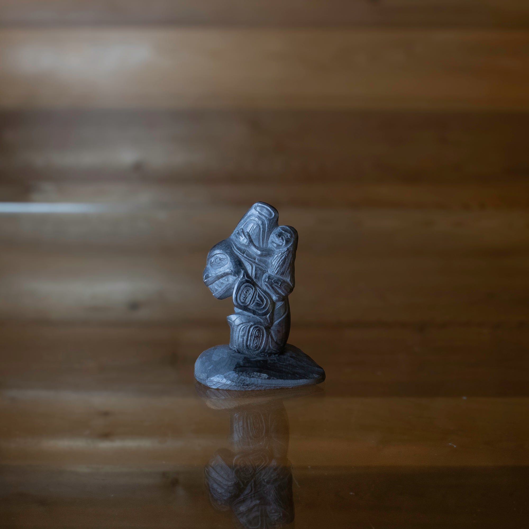 Haida Gwaii Argillite, hand carved into Boy Riding Killer Whale by Haida Artist  Melanie Russ