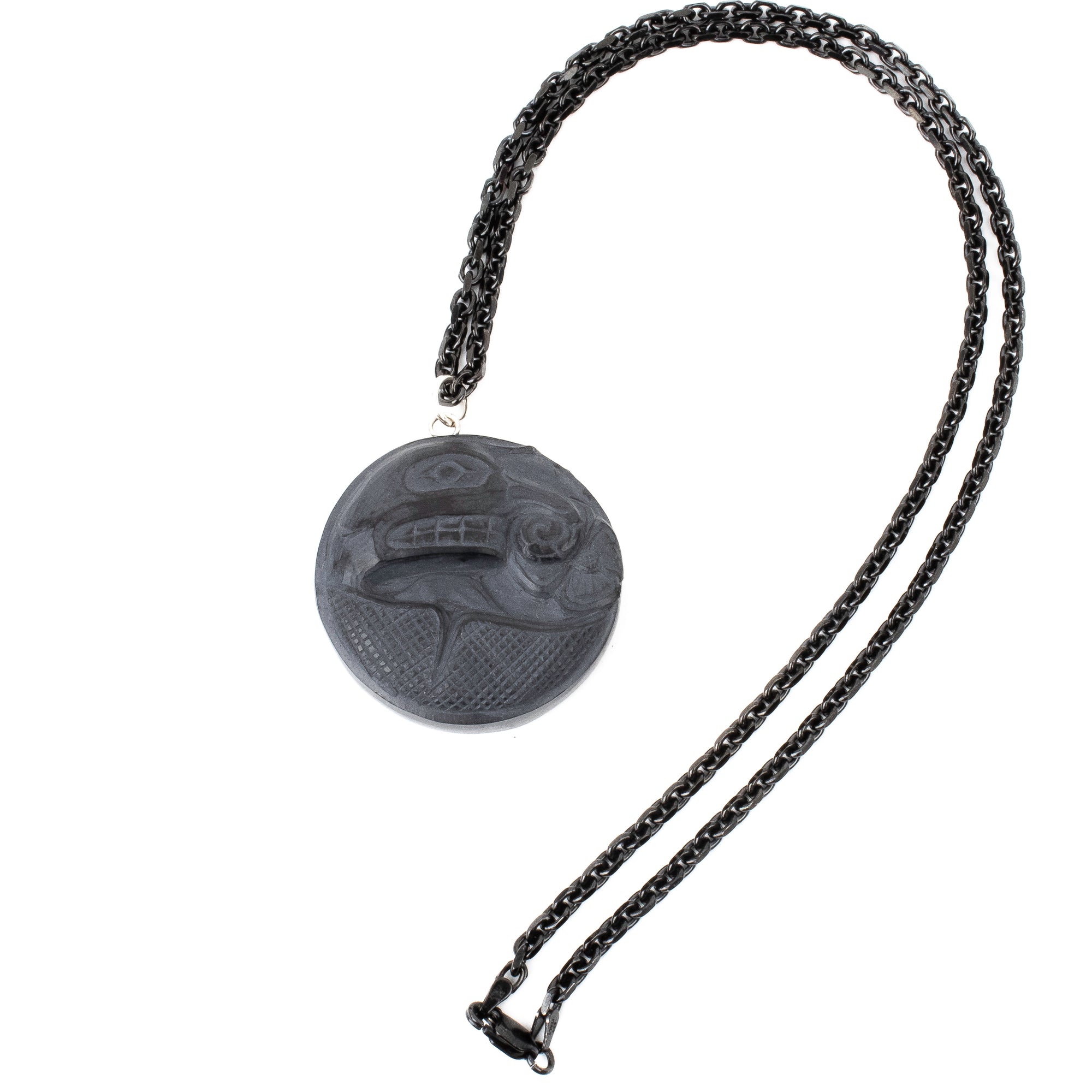 Hand carved Haida Argillite Butterfly pendant with flower by Local Haida Gwaii artist