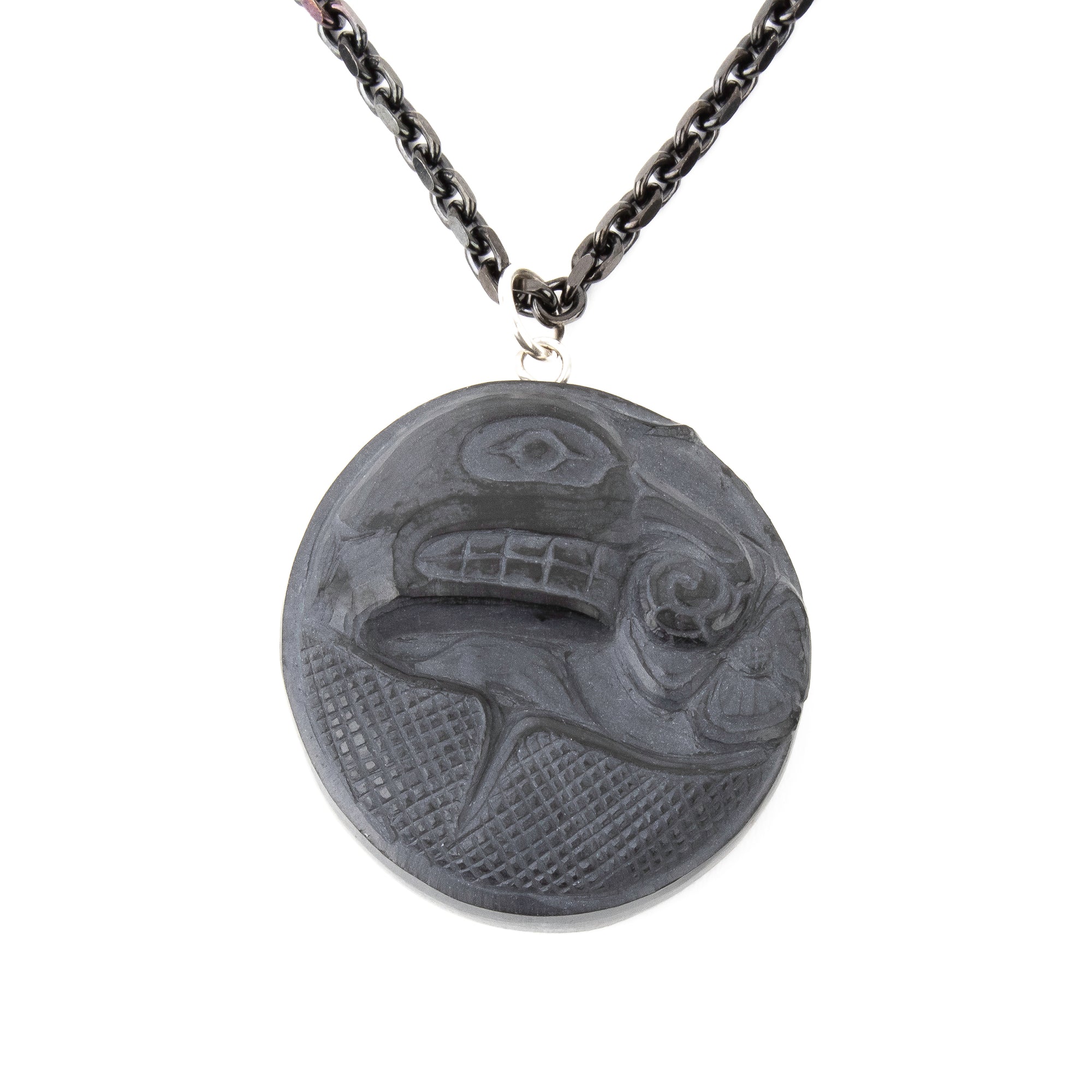 Hand carved Haida Argillite Butterfly pendant with flower by Local Haida Gwaii artist