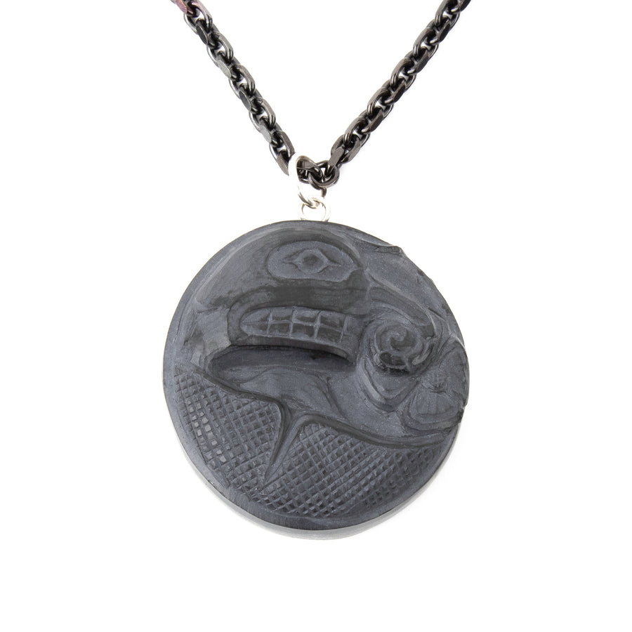 Hand carved Haida Argillite Butterfly pendant with flower by Local Haida Gwaii artist