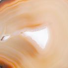 Carnelian Agate Slice with Druzy Quartz, corner view with bits of druzy, close up of druzy section