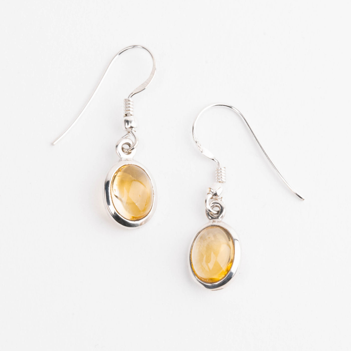 Oval Citrine Small Sterling Silver Dangle Earrings