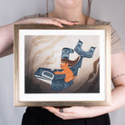 A moment to Vanish Chapter one. the first in a series and a gallery exclusive it features a women rinding through a kelp bed on an killer whale. In soft blues and browns: Framed in a brass frame with conservation glass