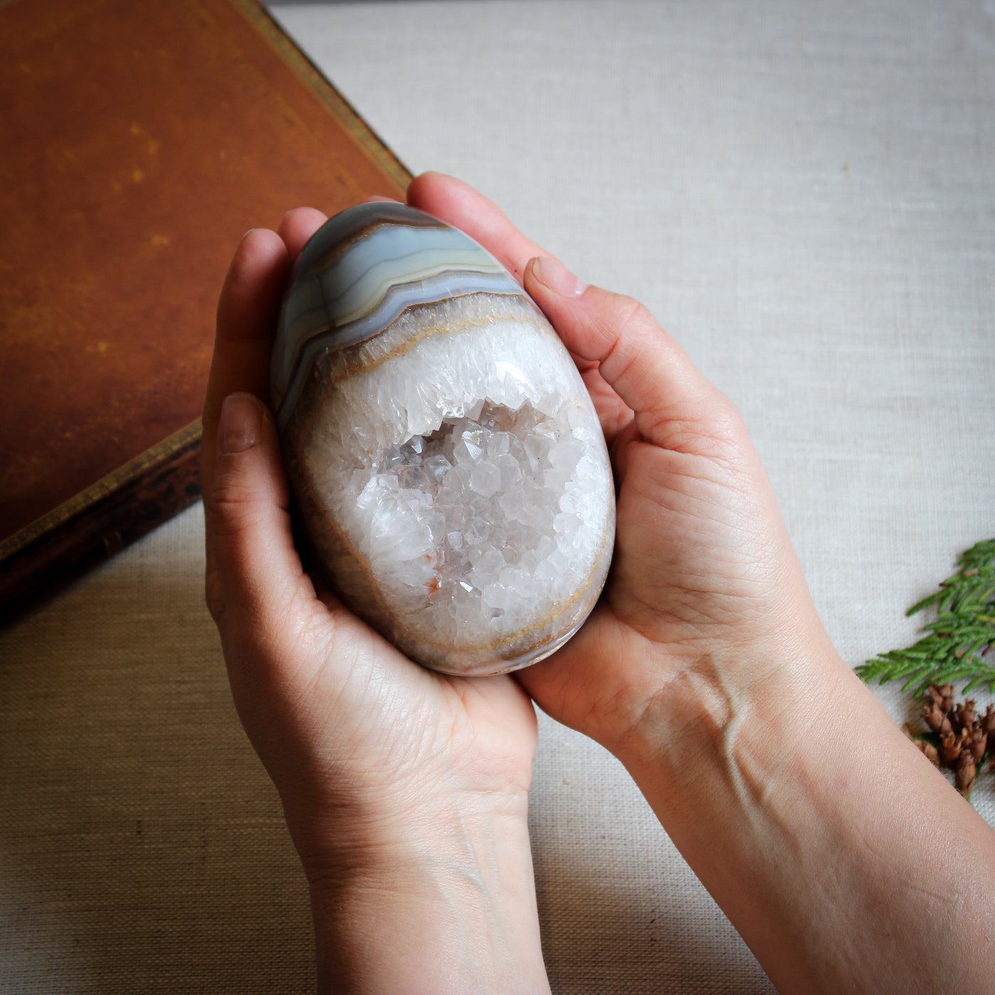 Blue and Orange Agate Quartz Crystal Geode Polished Egg