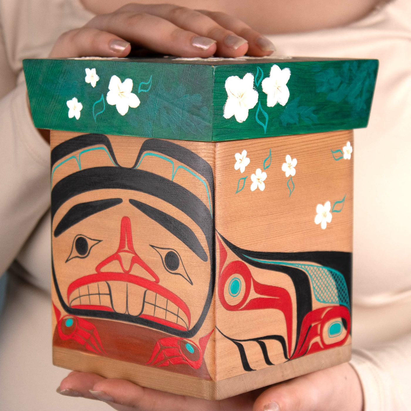 Beaver & Blossoms (Ts'áng Isgyáan X_iláay) Bentwood Box by Danielle Louise Allard (Haida)