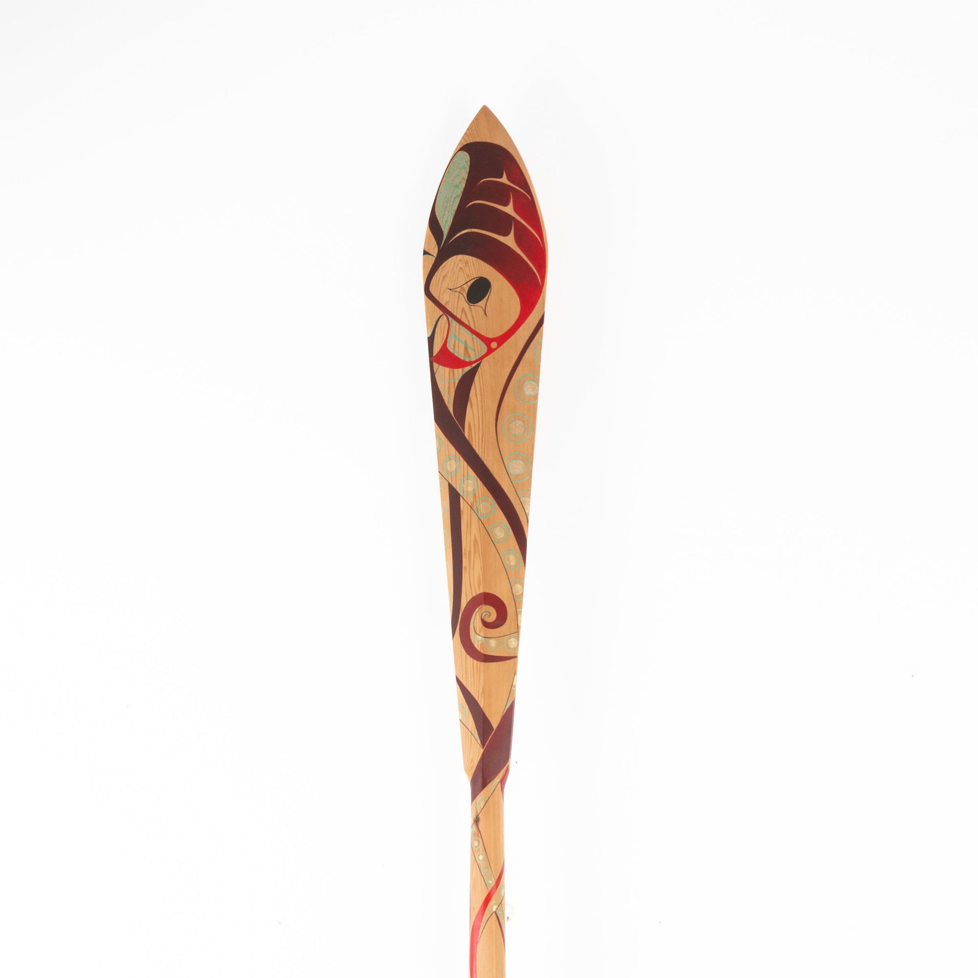 Decorative Formline Octopus and Clamshell paddle desgined and hand painted by Danielle Louise Allard on a white background