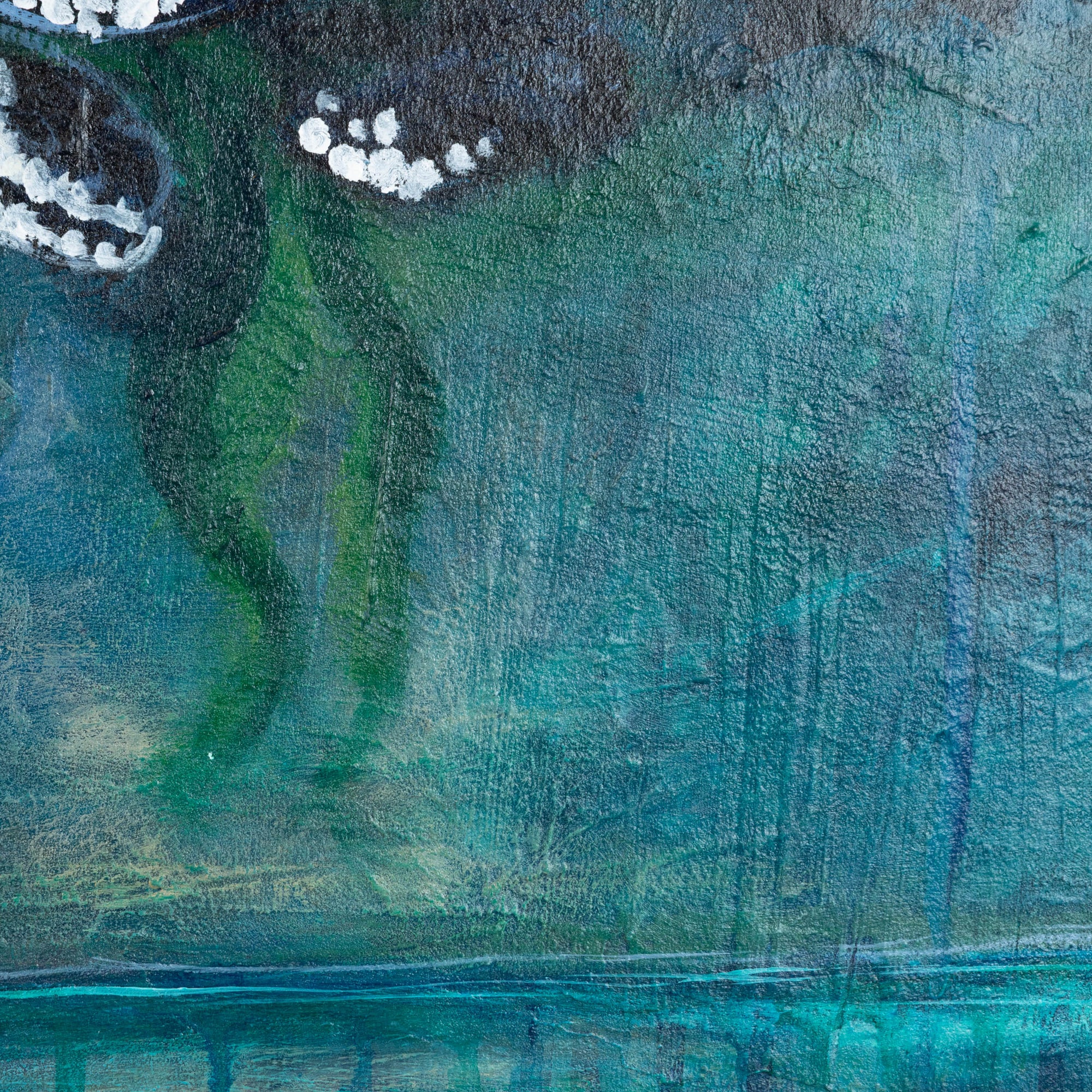 Abstract art with teal, green, and blue colors