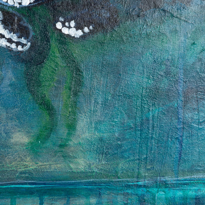 Abstract art with teal, green, and blue colors