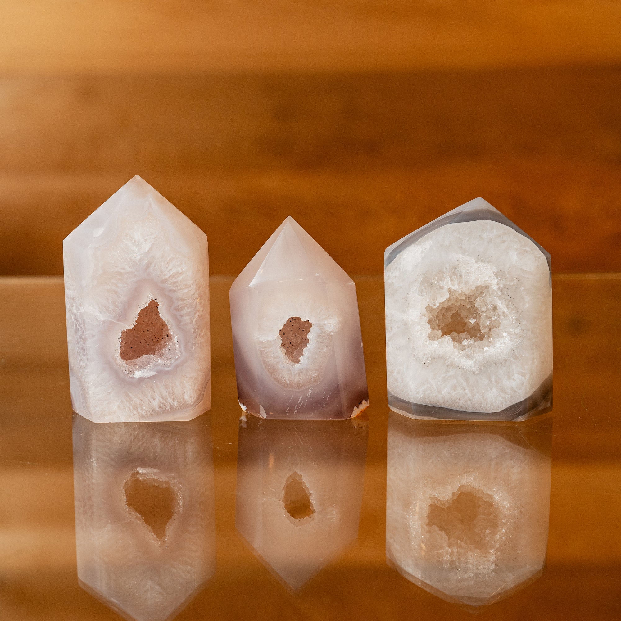 Drusy Quartz with Agate Polished Points