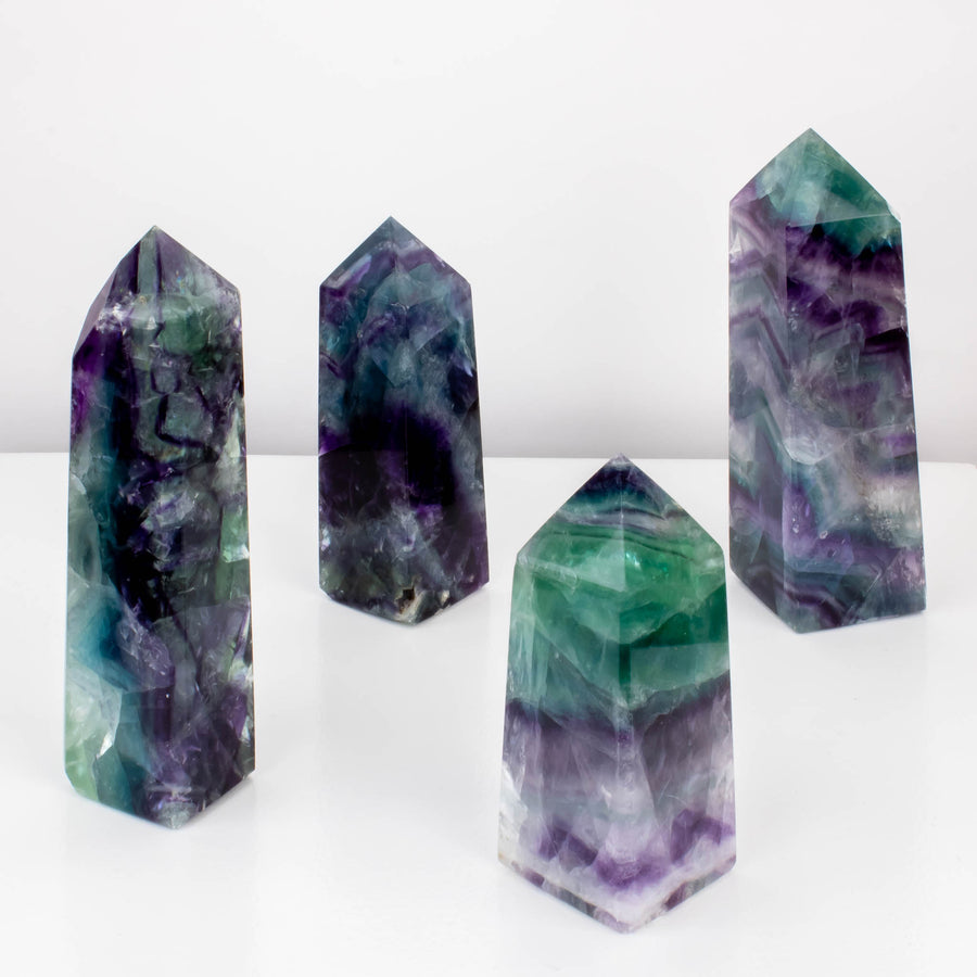 Four fluorite crystals spaced far away