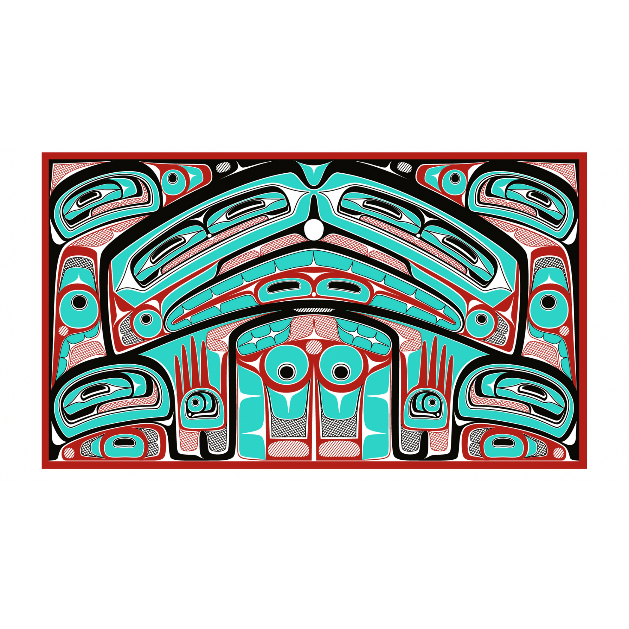 A limited edition unframed art print featuring a detailed and colorful design inspired by Haida art, with a focus on a settee, a traditional chair used by chiefs.