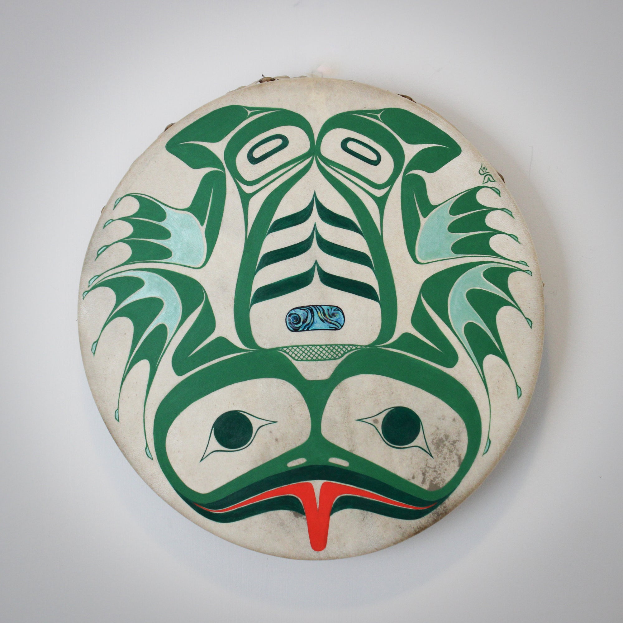 Hlk’yáan K’ustáan (Frog) Drum by Danielle Louise Allard (Haida)