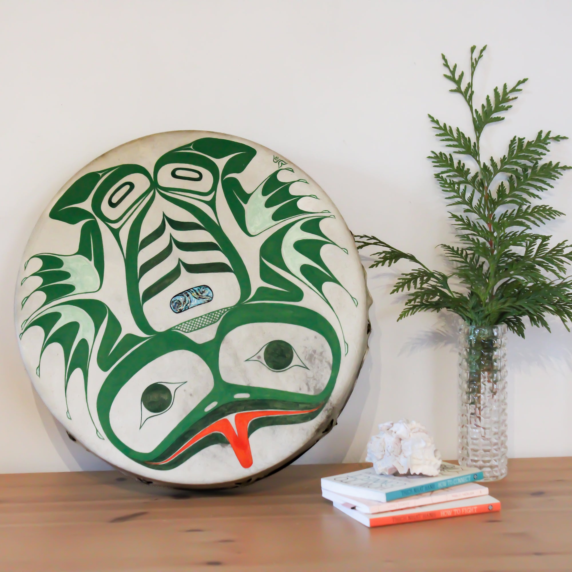 Hlk’yáan K’ustáan (Frog) Drum by Danielle Louise Allard (Haida)
