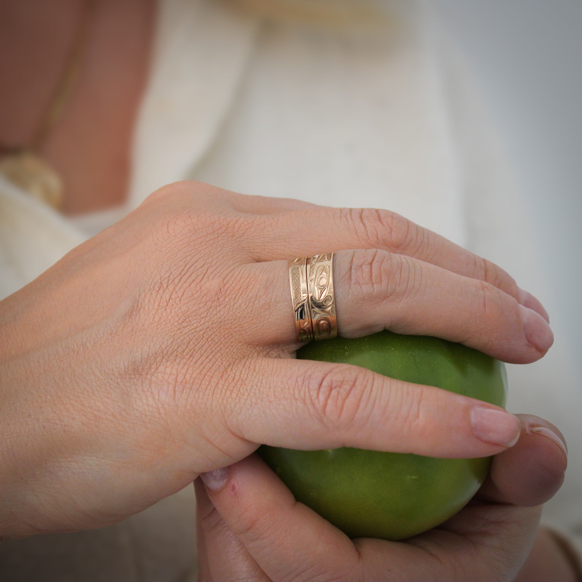 Narrow 14K Gold Orca Wrap Ring By James Sawyer (Haida)