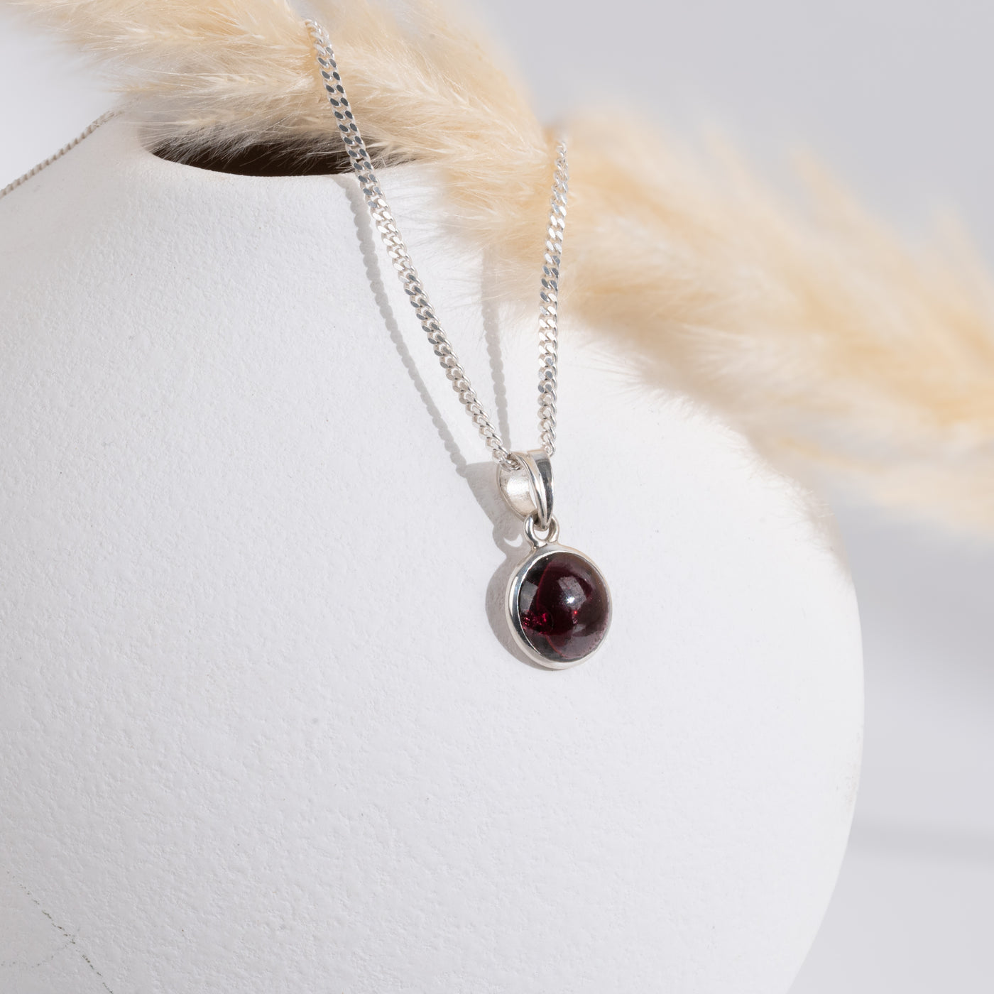 Sterling Silver Round Garnet Pendant