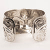 Sterling Silver Wasco and Killer Whale repousse Bracelet by master carver Jesse Brillon (Haida) back view