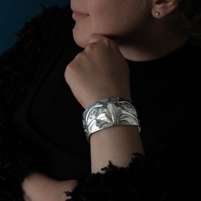 Sterling Silver Eagle & Salmon Bracelet by Jesse Brillon (Haida)